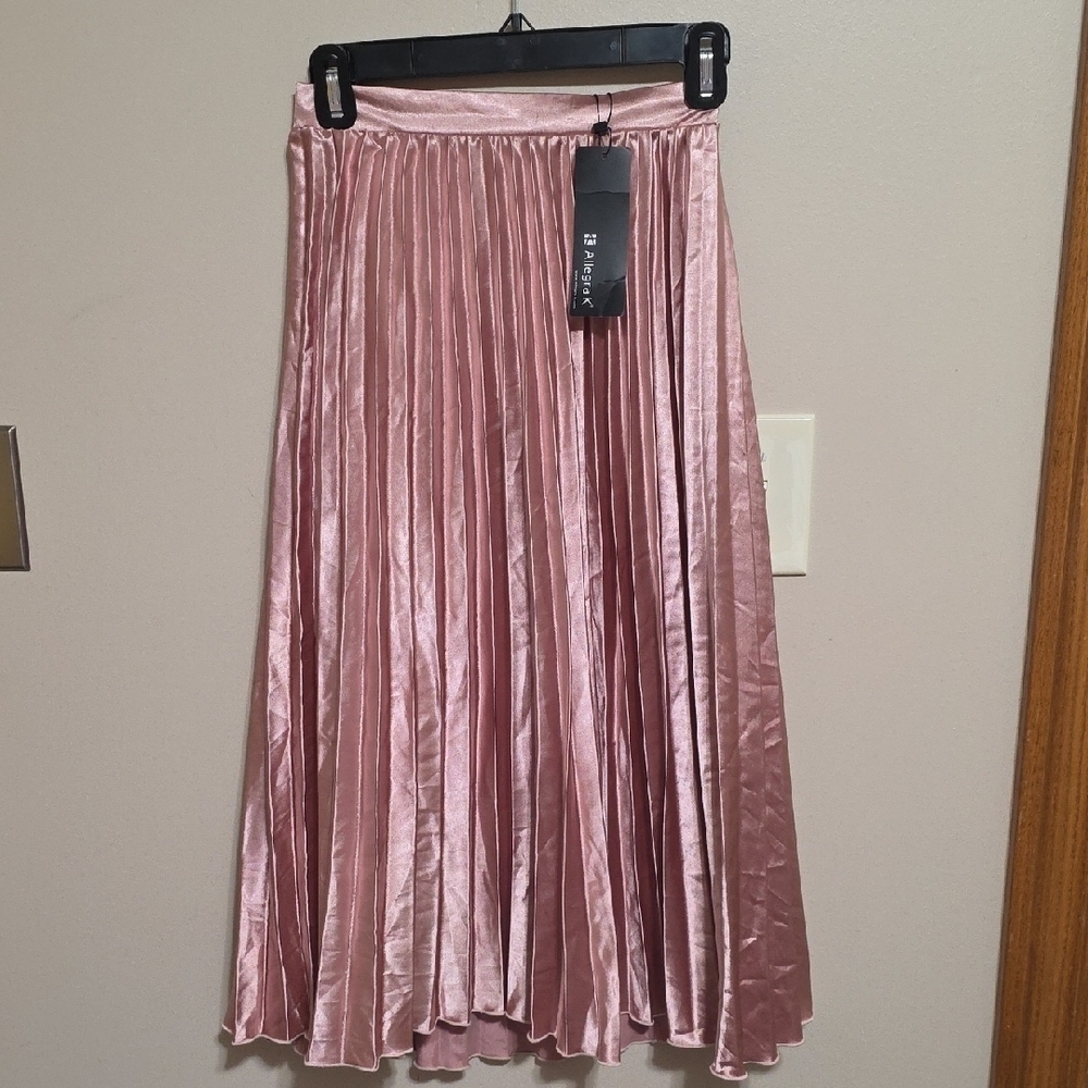 Allegra K Shimmering Pink A-Line Skirt - Picture 1 of 6